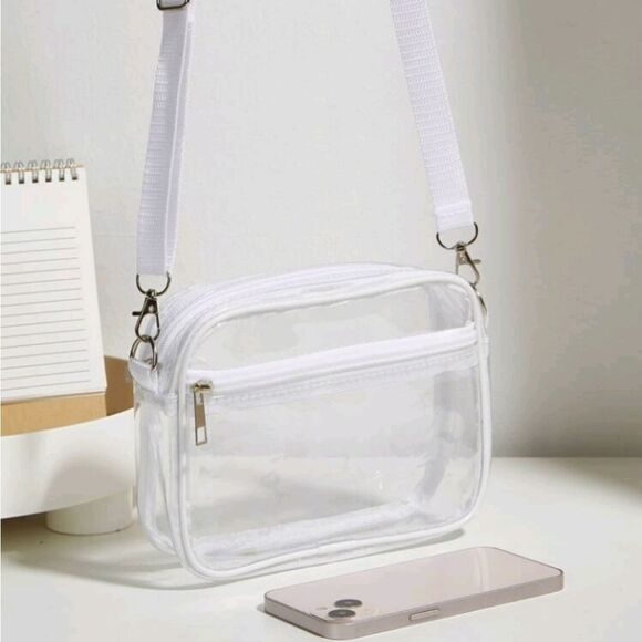 White Clear See Through Crossbody Stadium/Concert Purse Bag - Picture 1 of 5